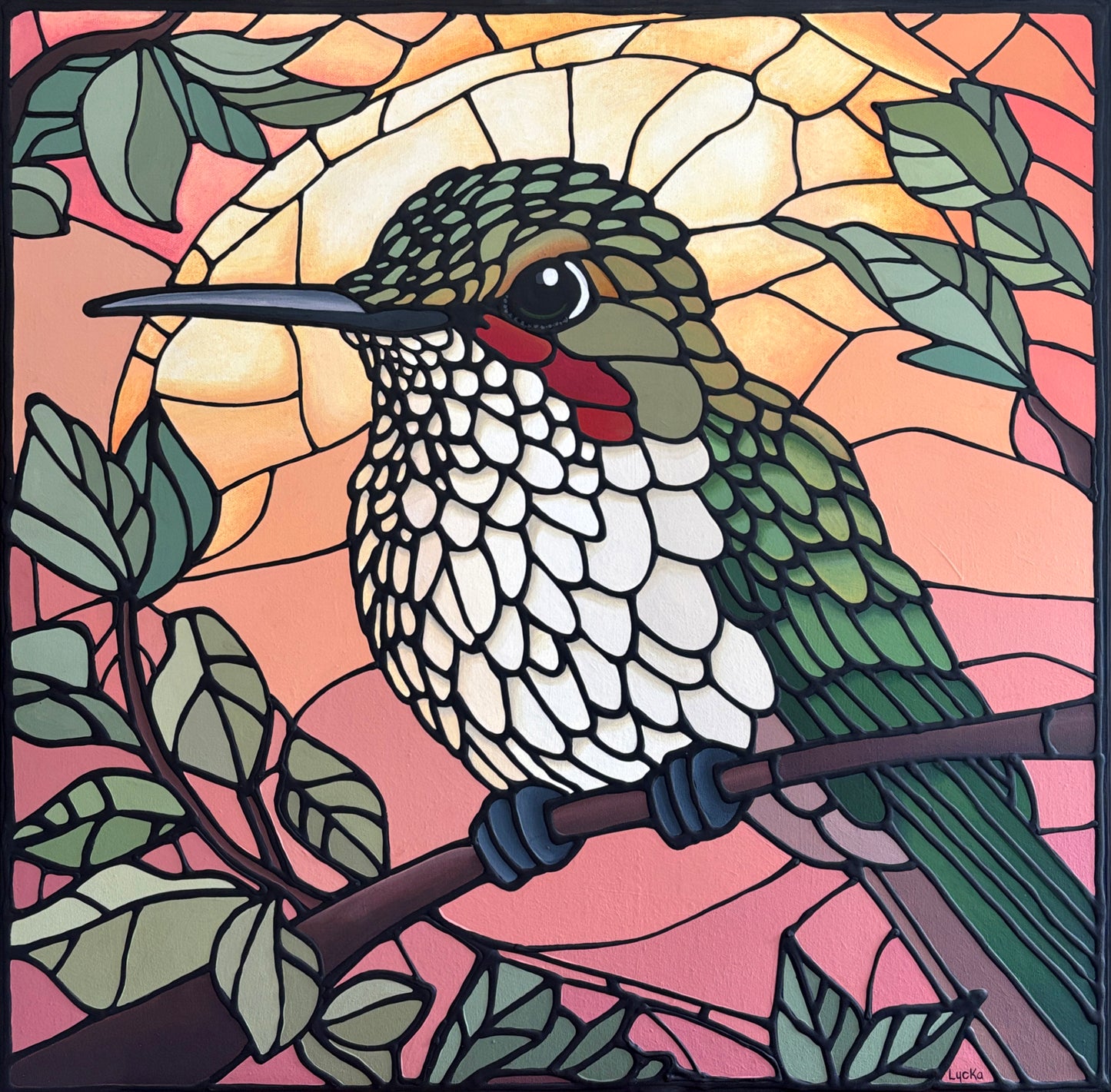 Hummingbird Original Painting 24 x 24 inch