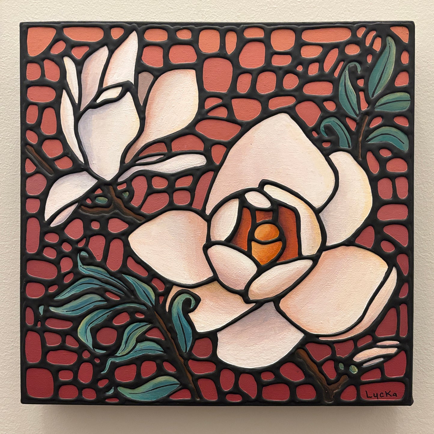 'Delicate Passion' Original Magnolia Painting 12 x 12 inch