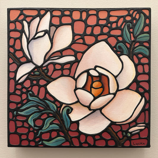 'Delicate Passion' Original Magnolia Painting 12 x 12 inch