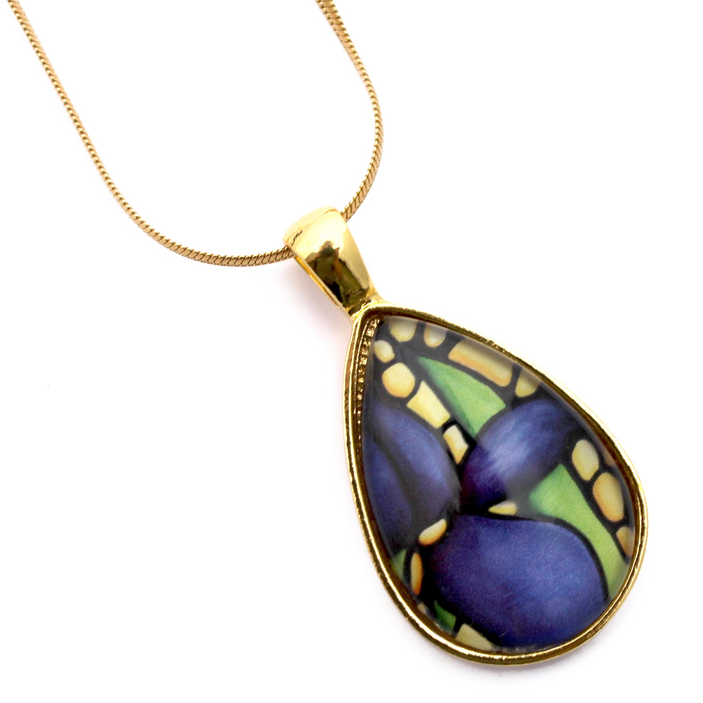 Dark Purple Iris Gold Teardrop Necklace