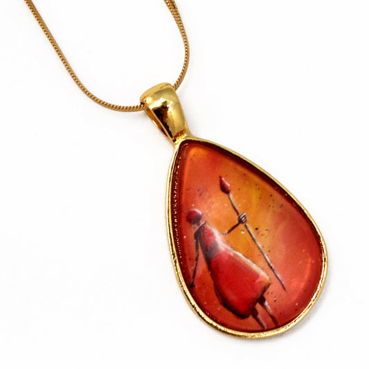 Female Warrior Gold Teardrop Necklace