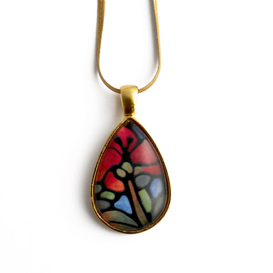 Red Poppy Teardrop Necklace