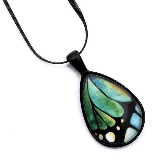 Butterfly Wing Black Teardrop Necklace