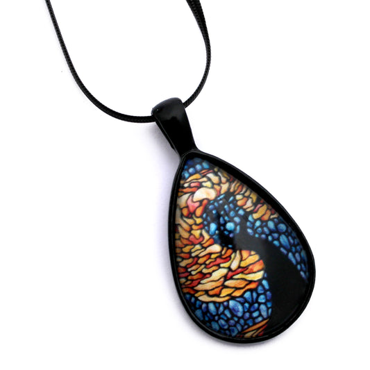 Autumn Tree Black Teardrop Necklace