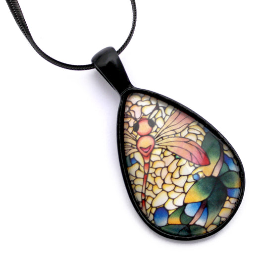 Dragonfly Black Teardrop Necklace