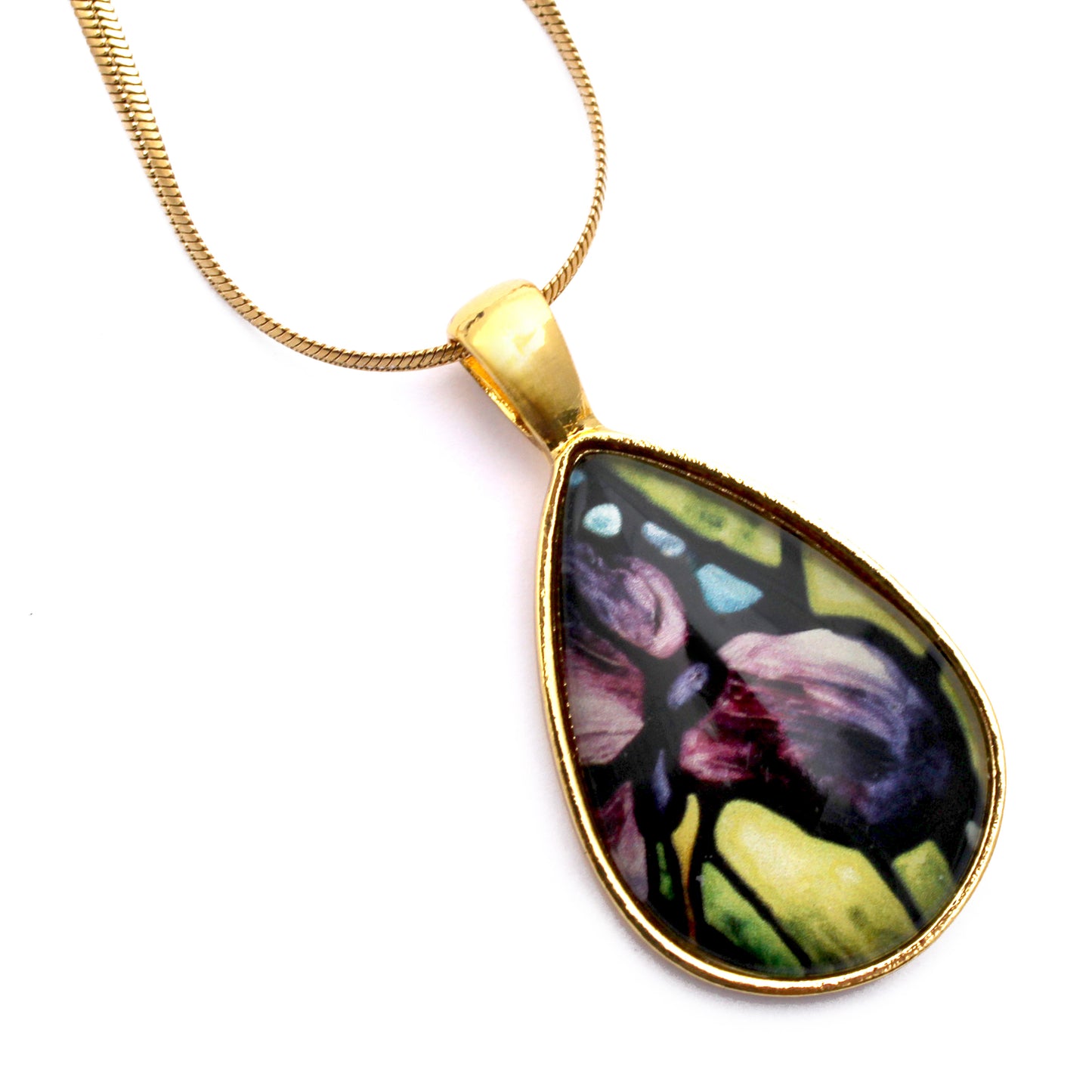 Purple Iris Gold Teardrop Necklace