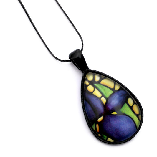 Dark Purple Iris Black Teardrop Necklace