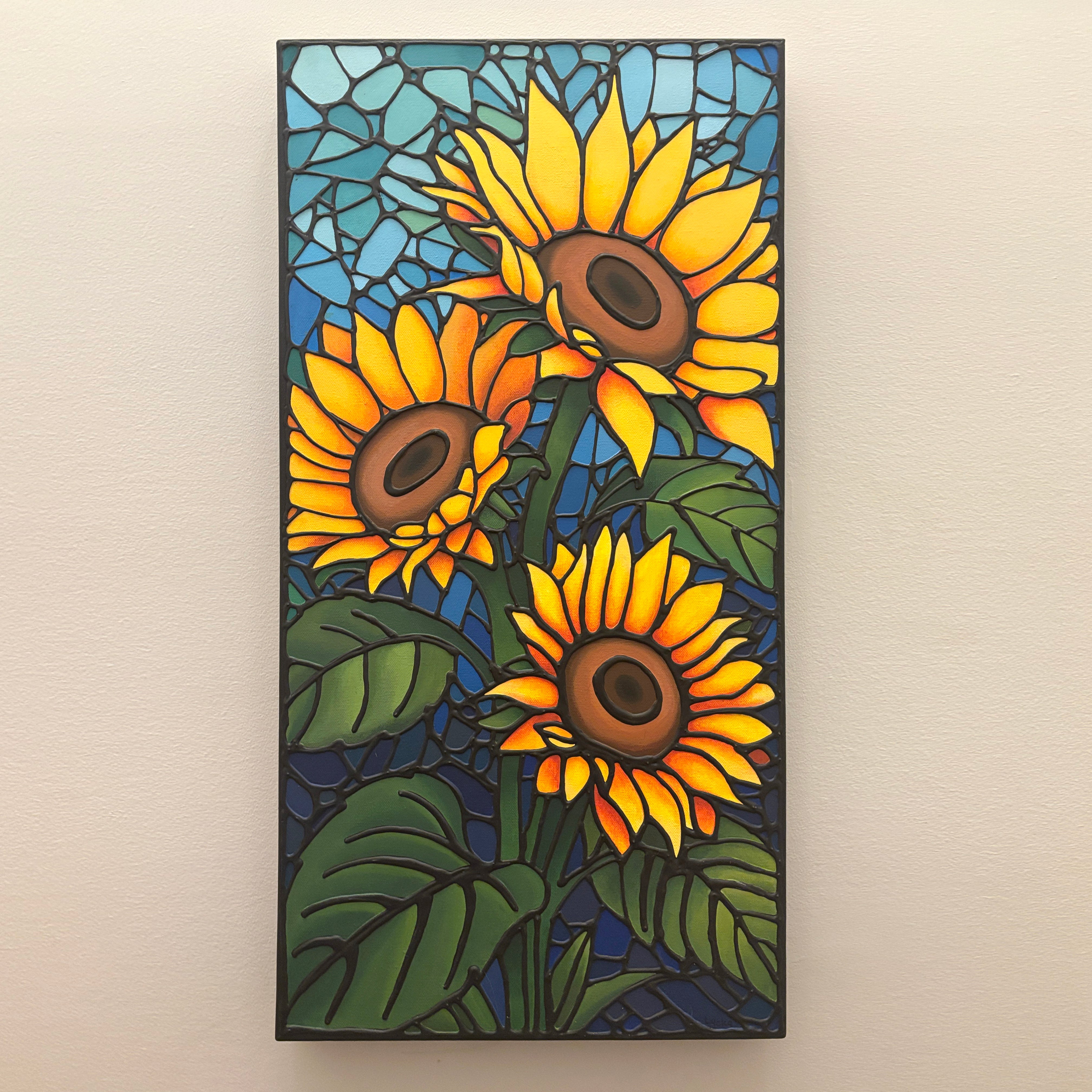 Sunflower Original Painting 15 x 30 inch – Kathy Lycka Fine Art