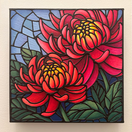 Chrysanthemum Flowers Original Painting 12 x 12 inch