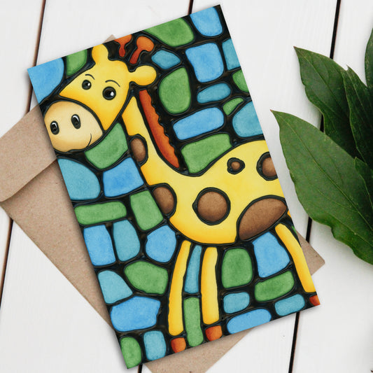 Giraffe (Blue) Large Greeting Card