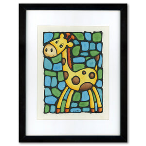 Giraffe Original Painting 12" x 15" Framed