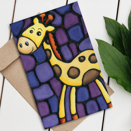 Giraffe (Purple) Large Greeting Card