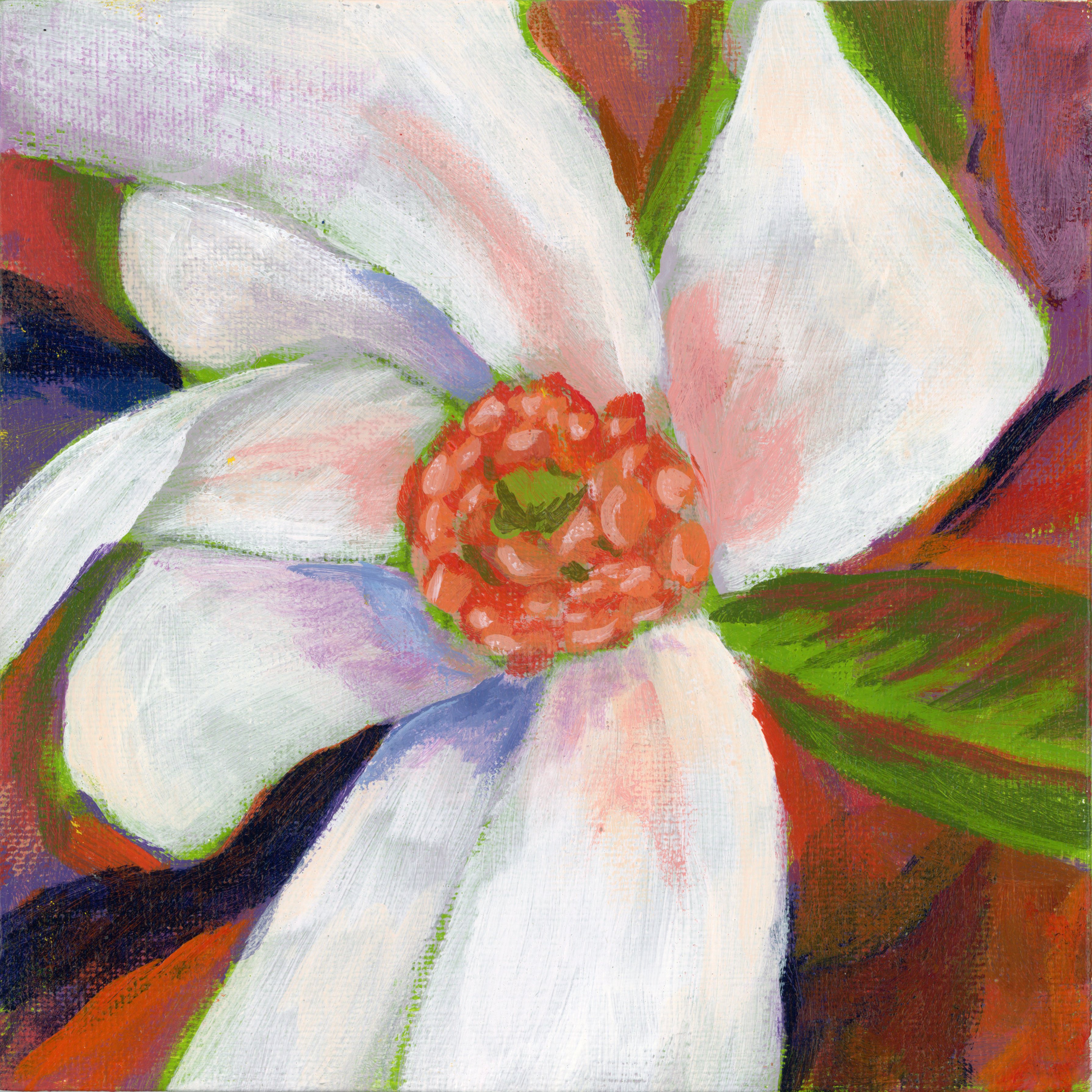 White Flower Original Painting 6 x 6 inch