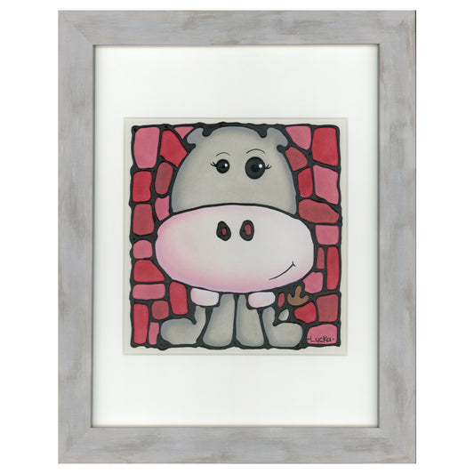 Hippo Original Painting Framed