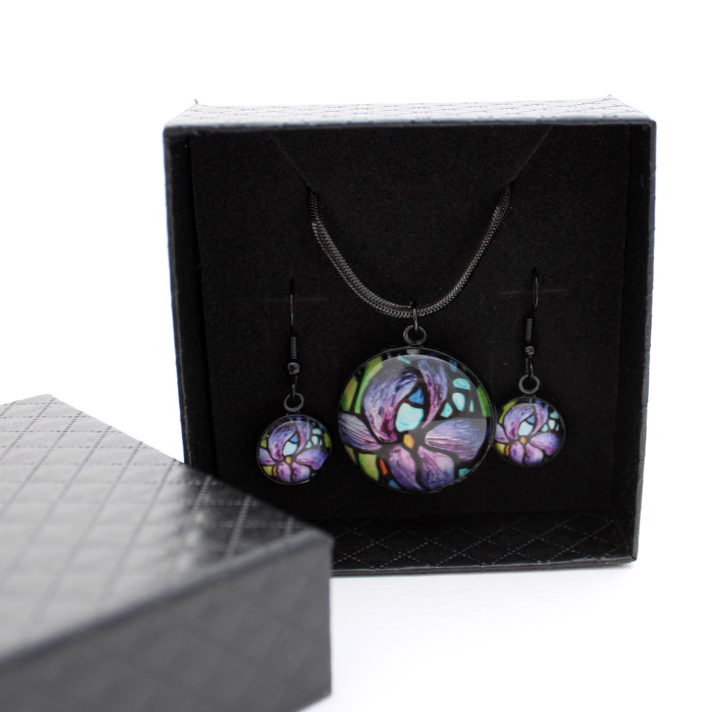 Purple Iris Circle Black Jewellery Set