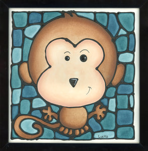 Monkey (Teal) Original Painting 13" x 13" Framed