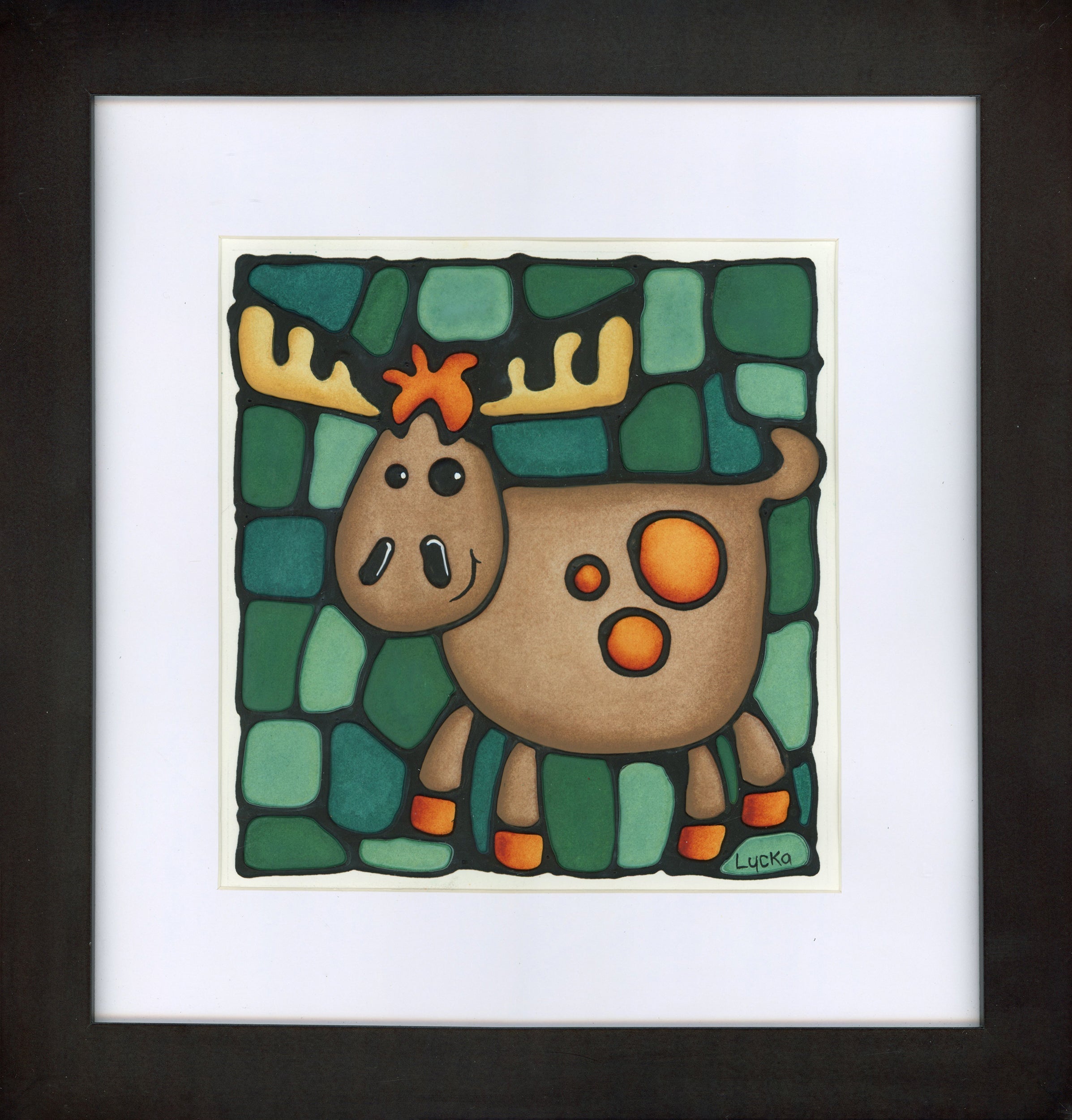 Moose Original Painting 13" x 13" Framed