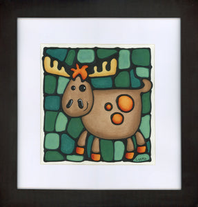 Moose Original Painting 13" x 13" Framed
