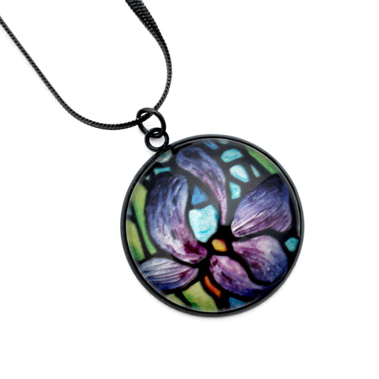 Purple Iris Black Circle Necklace