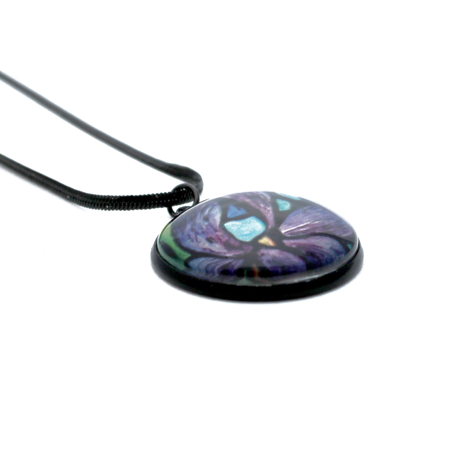 Purple Iris Black Circle Necklace