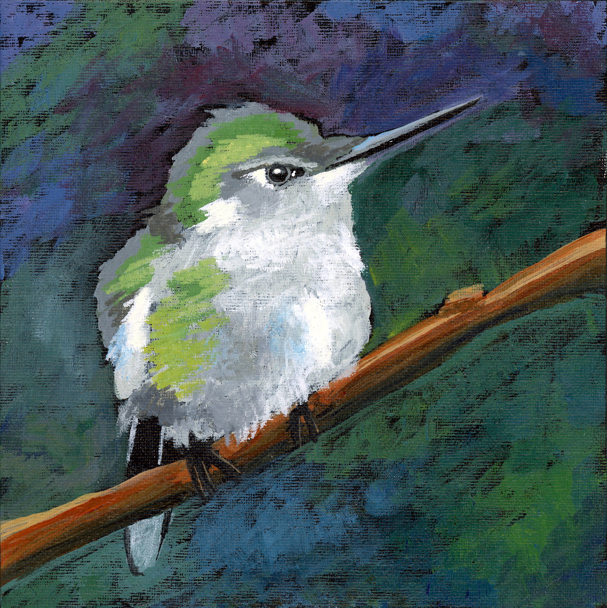 Hummingbird Original Painting 8 x 8 inch