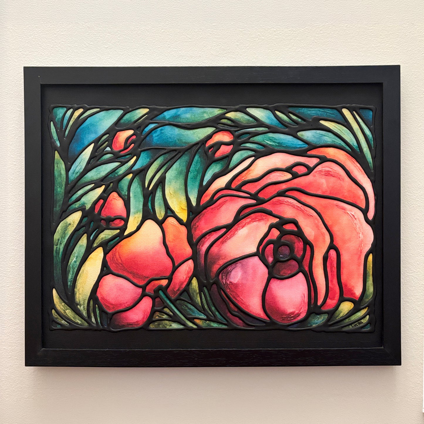Roses Original Painting Framed 17 x 13 inch