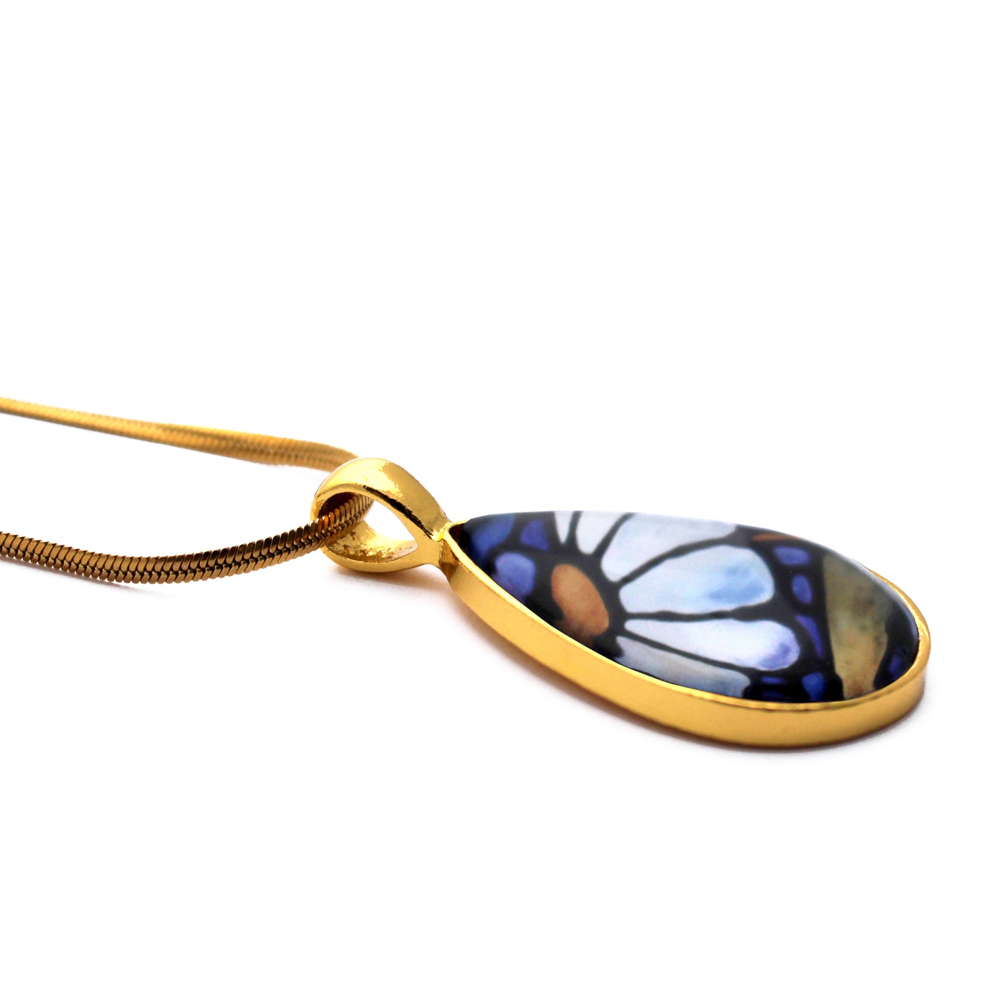 White Daisy Gold Glass Teardrop Necklace