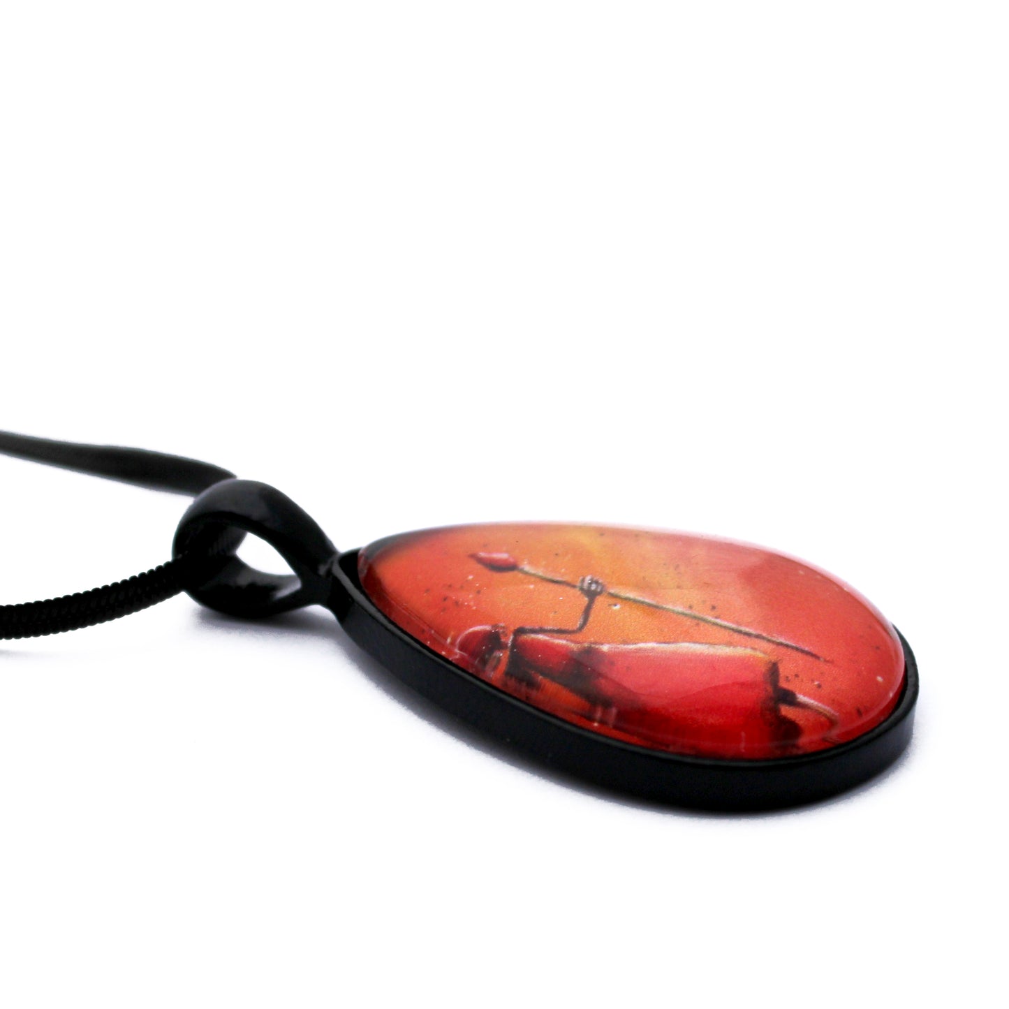 Female Warrior Black Teardrop Necklace