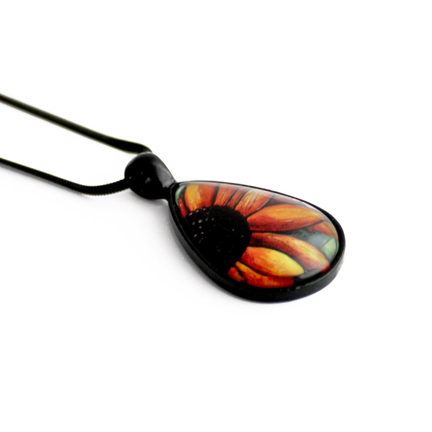Red Sunflower Black Teardrop Jewellery Set