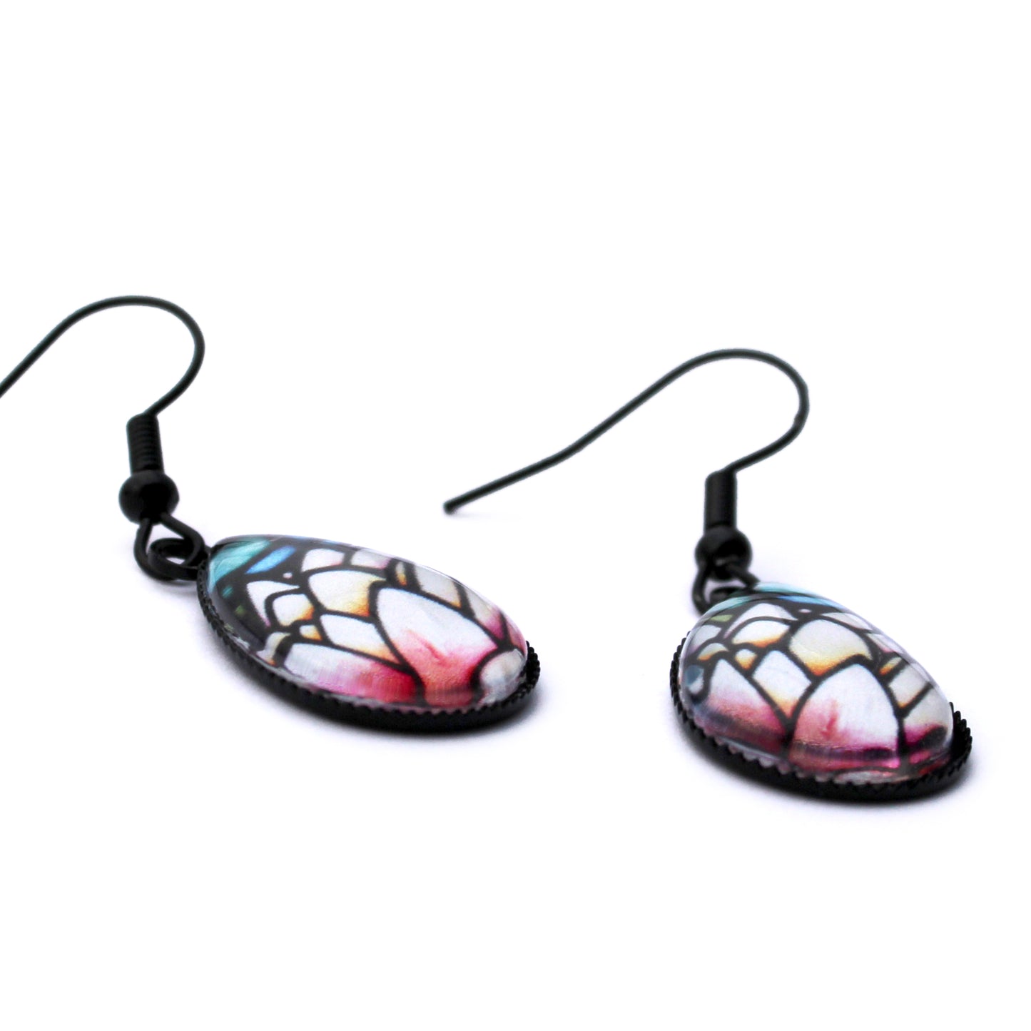 Lotus Flower Black Teardrop Earrings