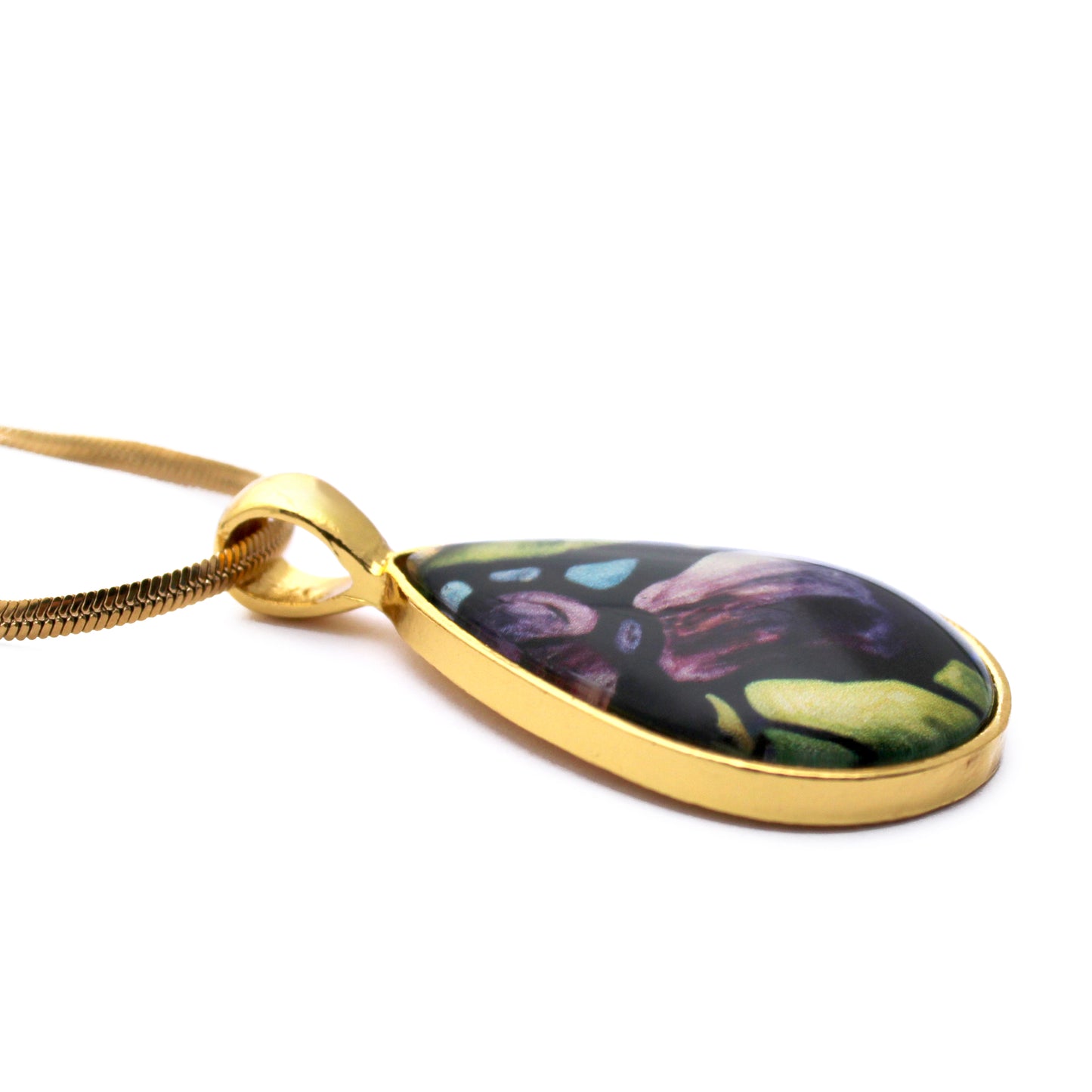 Purple Iris Gold Teardrop Necklace