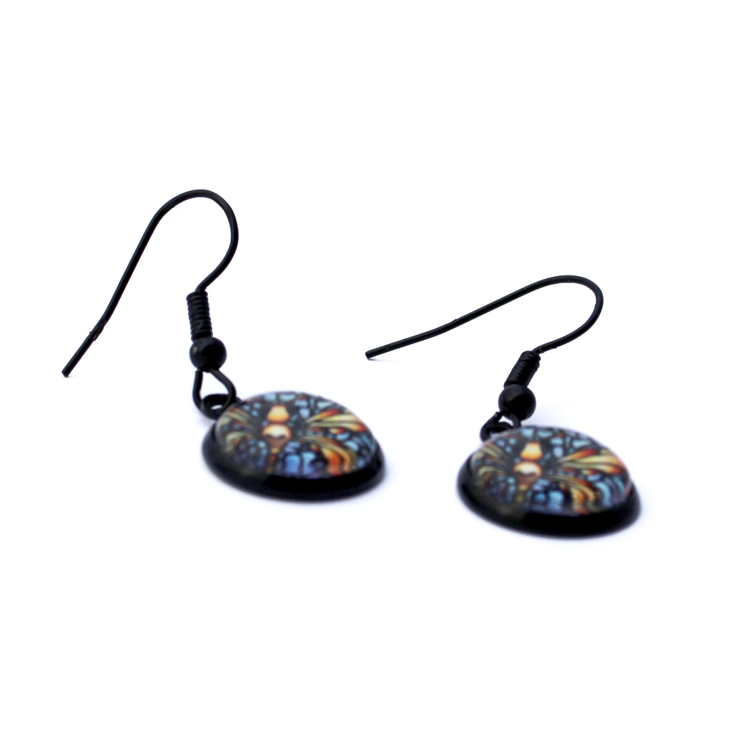Orange Dragonfly Black Circle Earrings