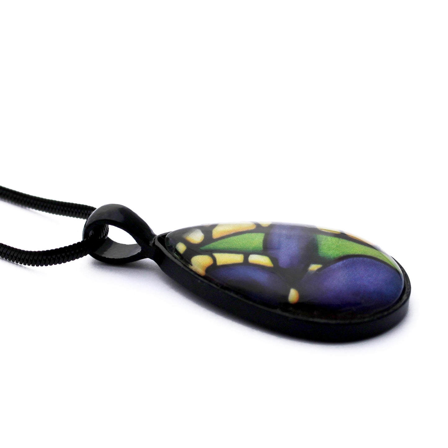 Dark Purple Iris Black Teardrop Necklace