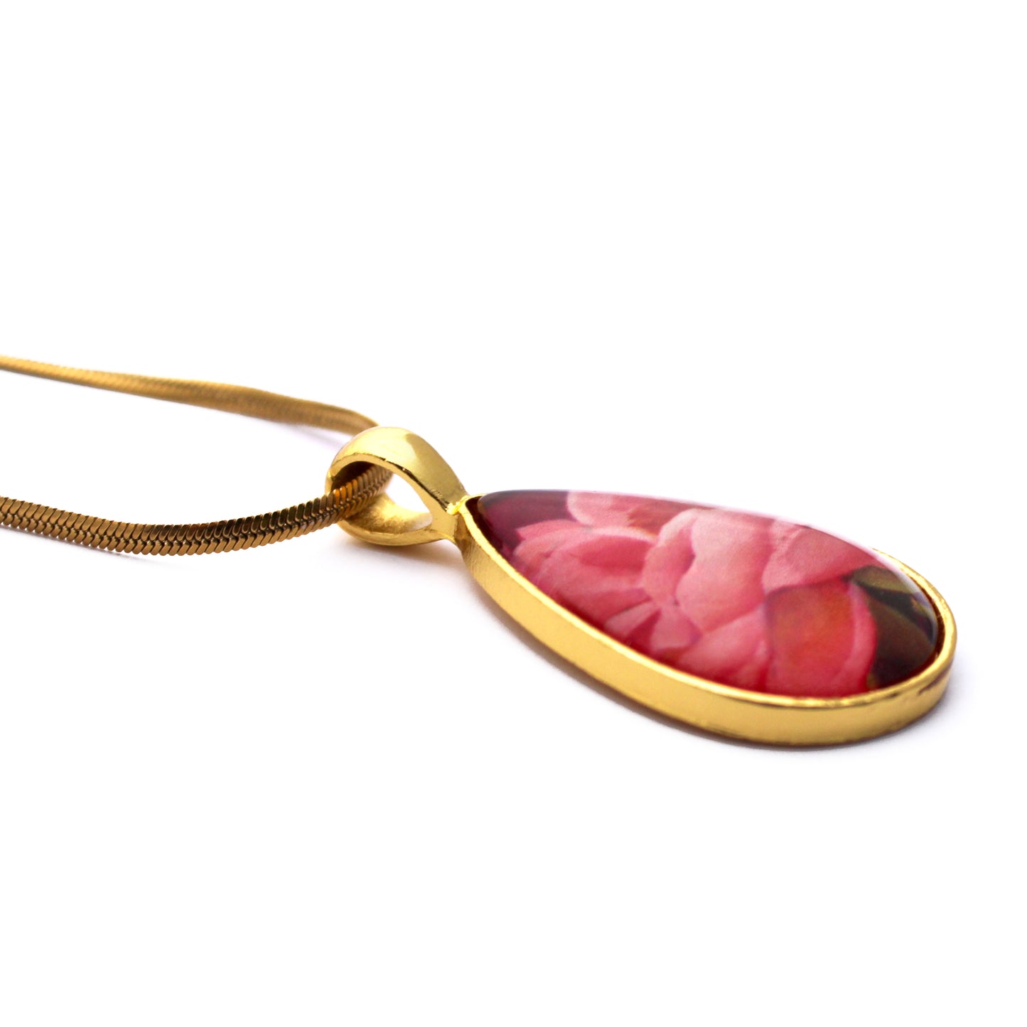 Pink Peony Gold Teardrop Necklace