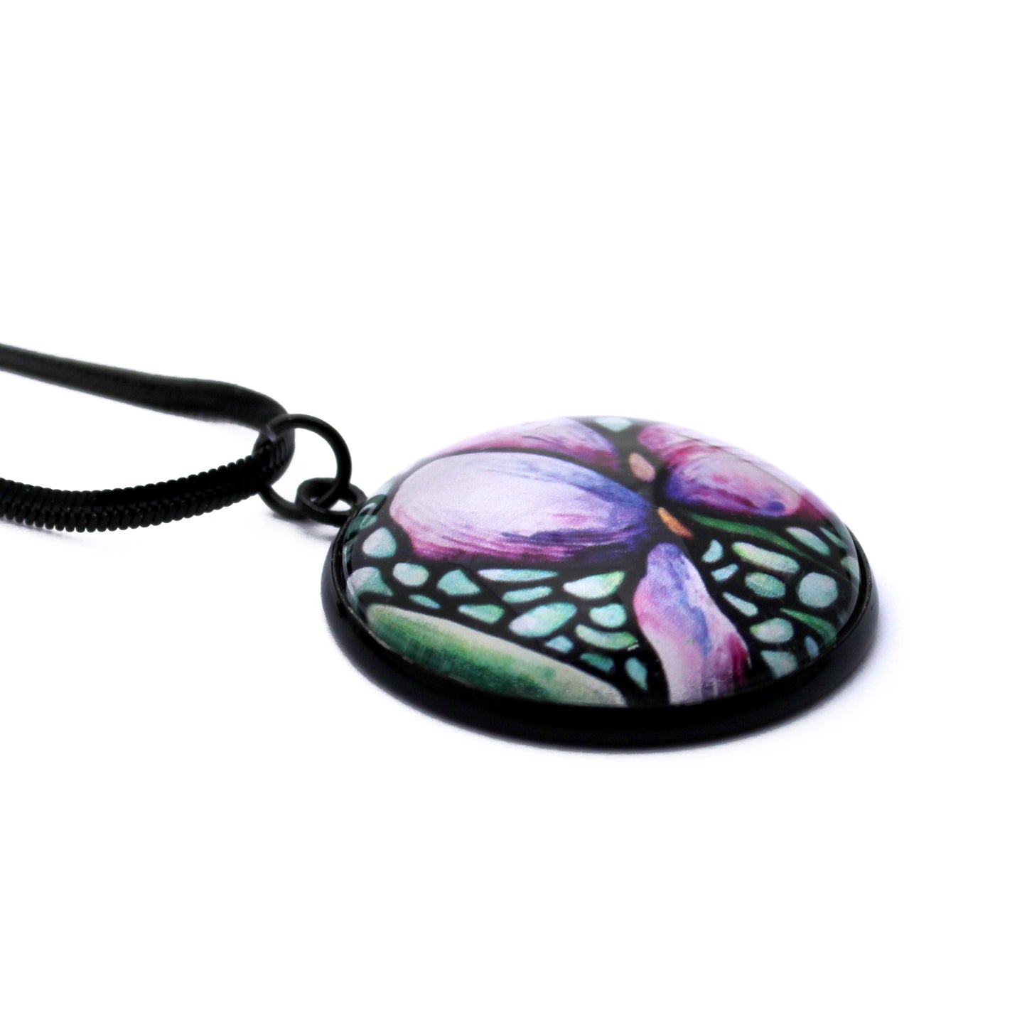 Light Purple Iris Black Circle Necklace