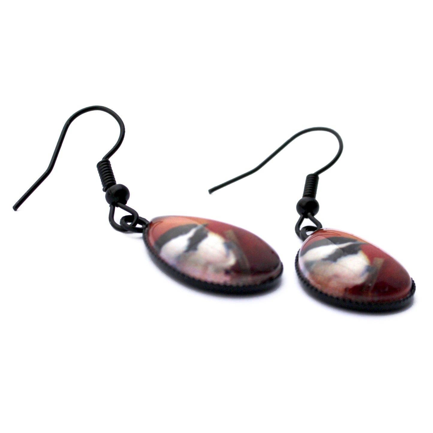 Chickadee Black Teardrop Earrings