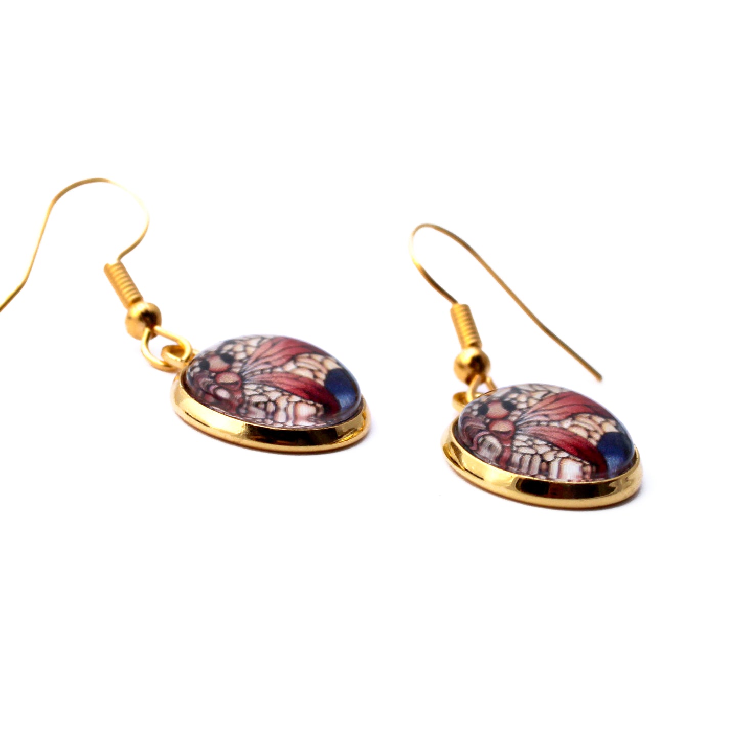 Red Dragonfly Gold Circle Earrings