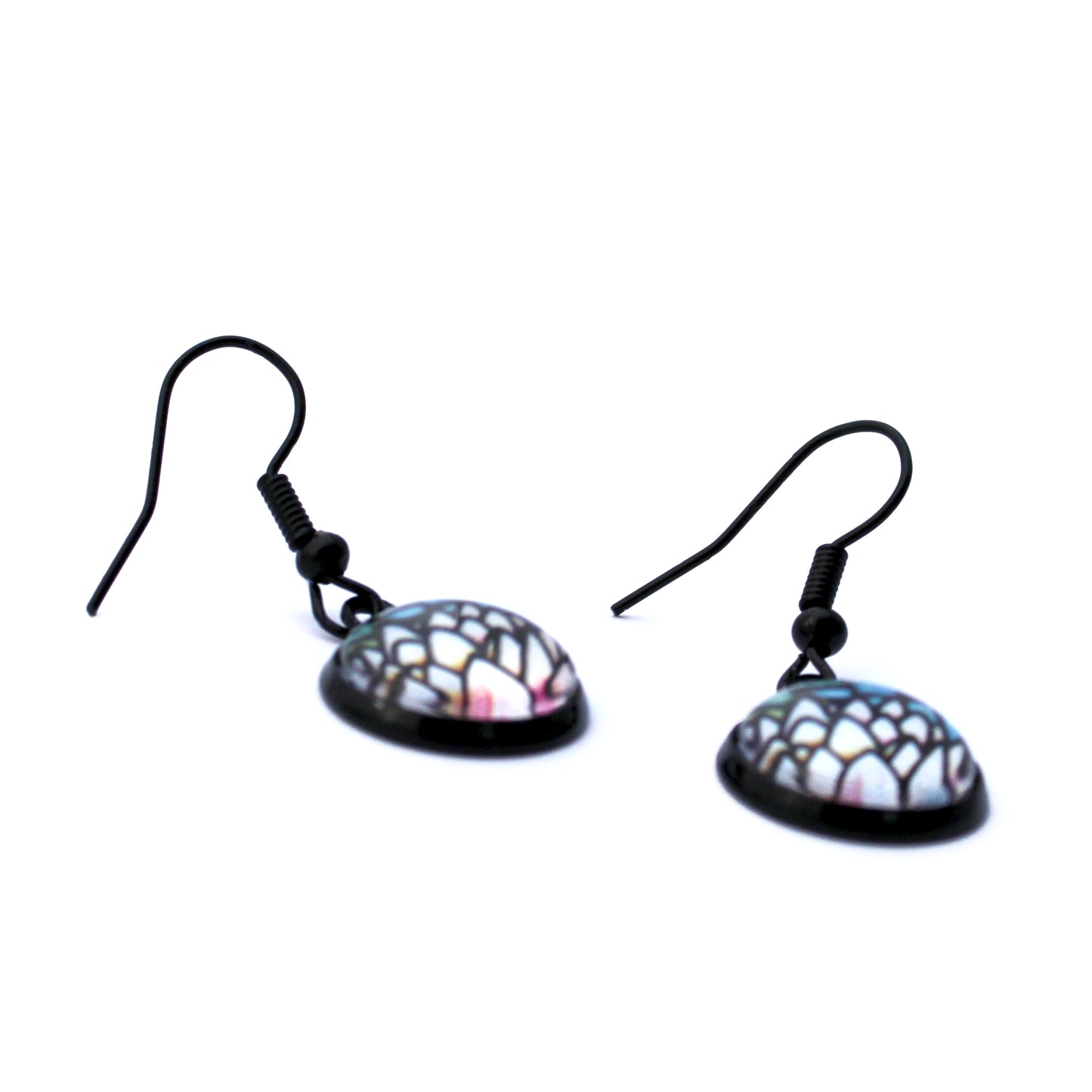 Pink Lotus Black Circle Earrings