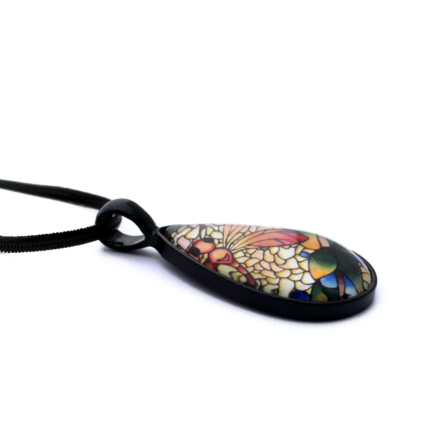 Dragonfly Black Teardrop Necklace