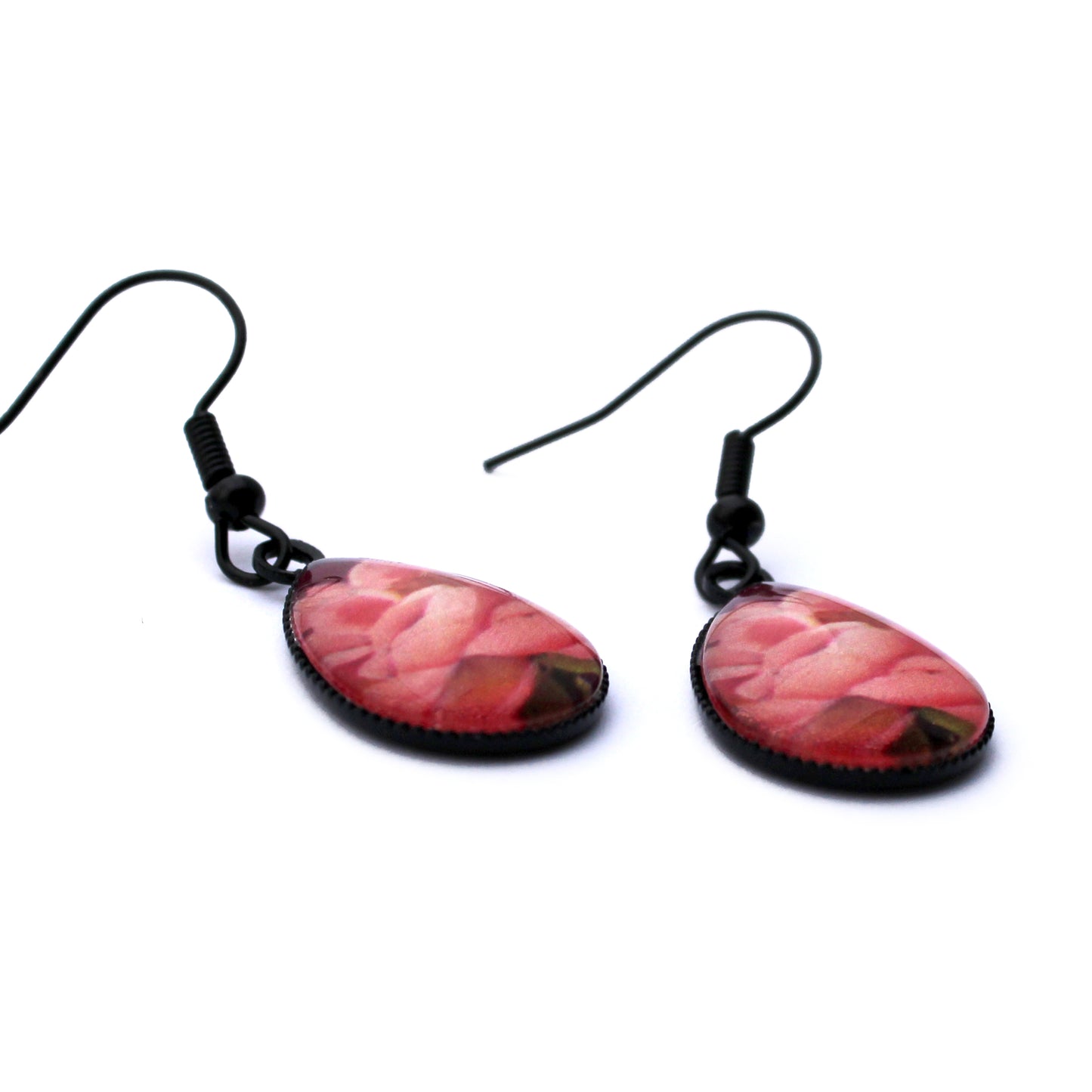 Soft Peony Black Teardrop Earrings