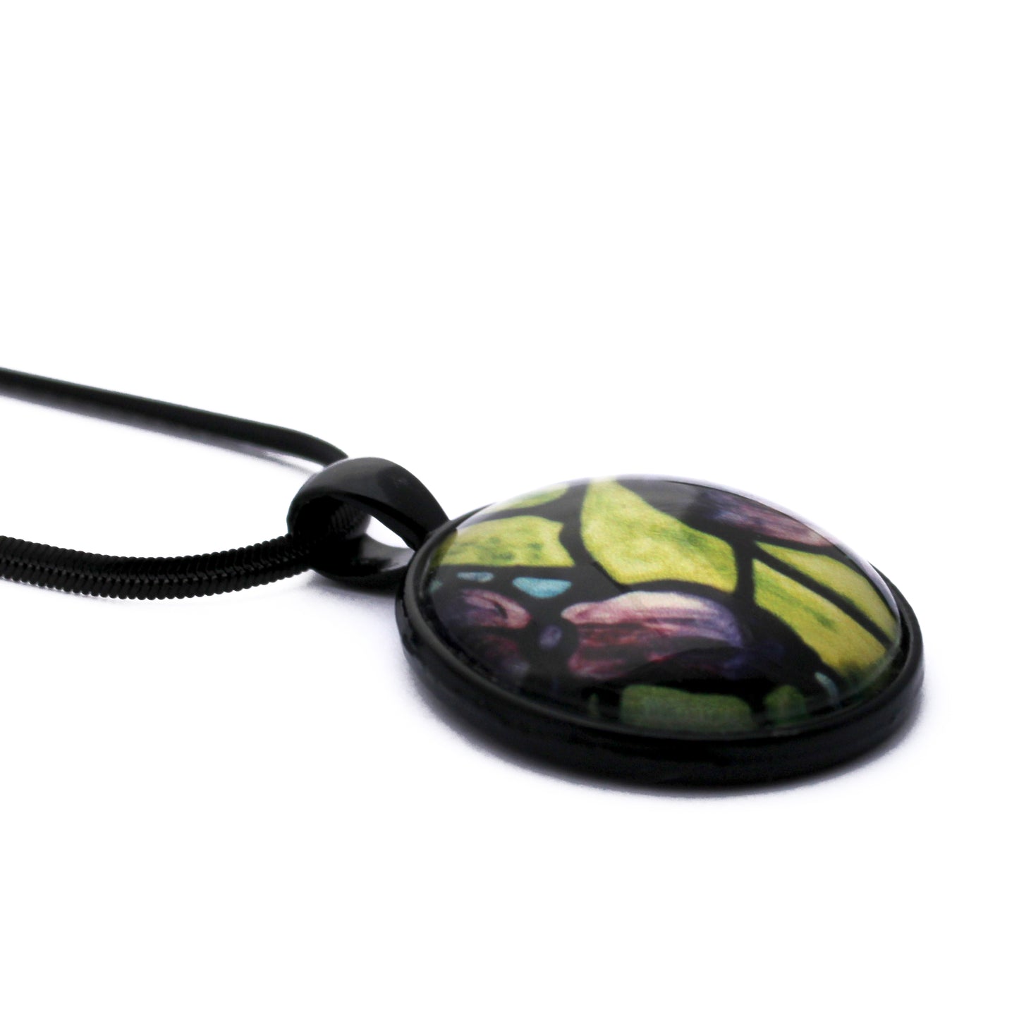 Purple Iris Black Circle Necklace