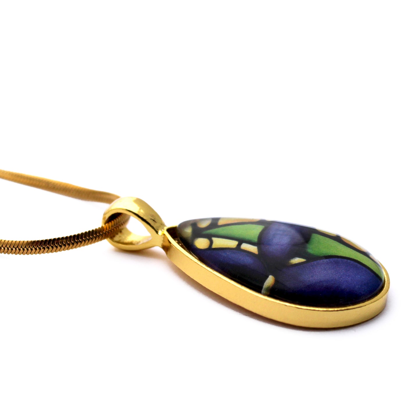 Dark Purple Iris Gold Teardrop Necklace