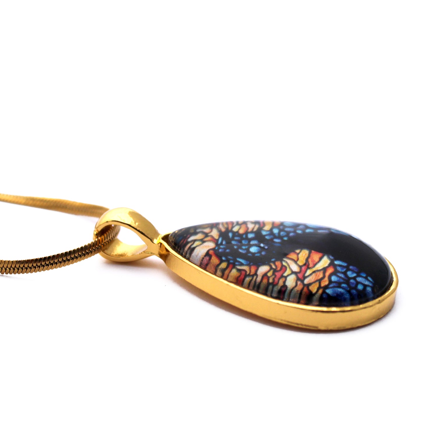 Autumn Tree Gold Teardrop Necklace