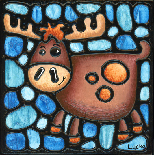 Forest Prince Moose Original Painting 8" x 8"