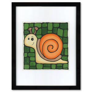Snail Original Painting 12" x 15" Framed