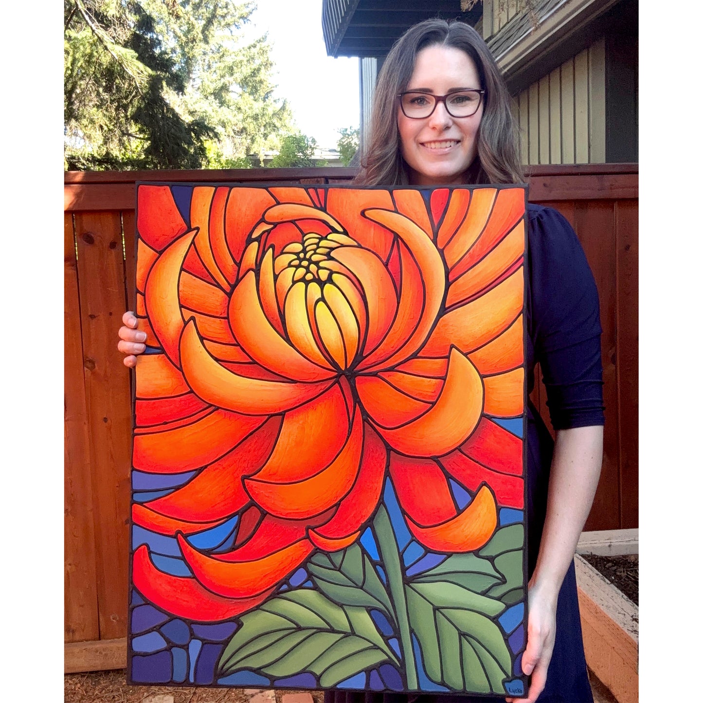 Chrysanthemum Flower Original Painting 22 x 28 inch