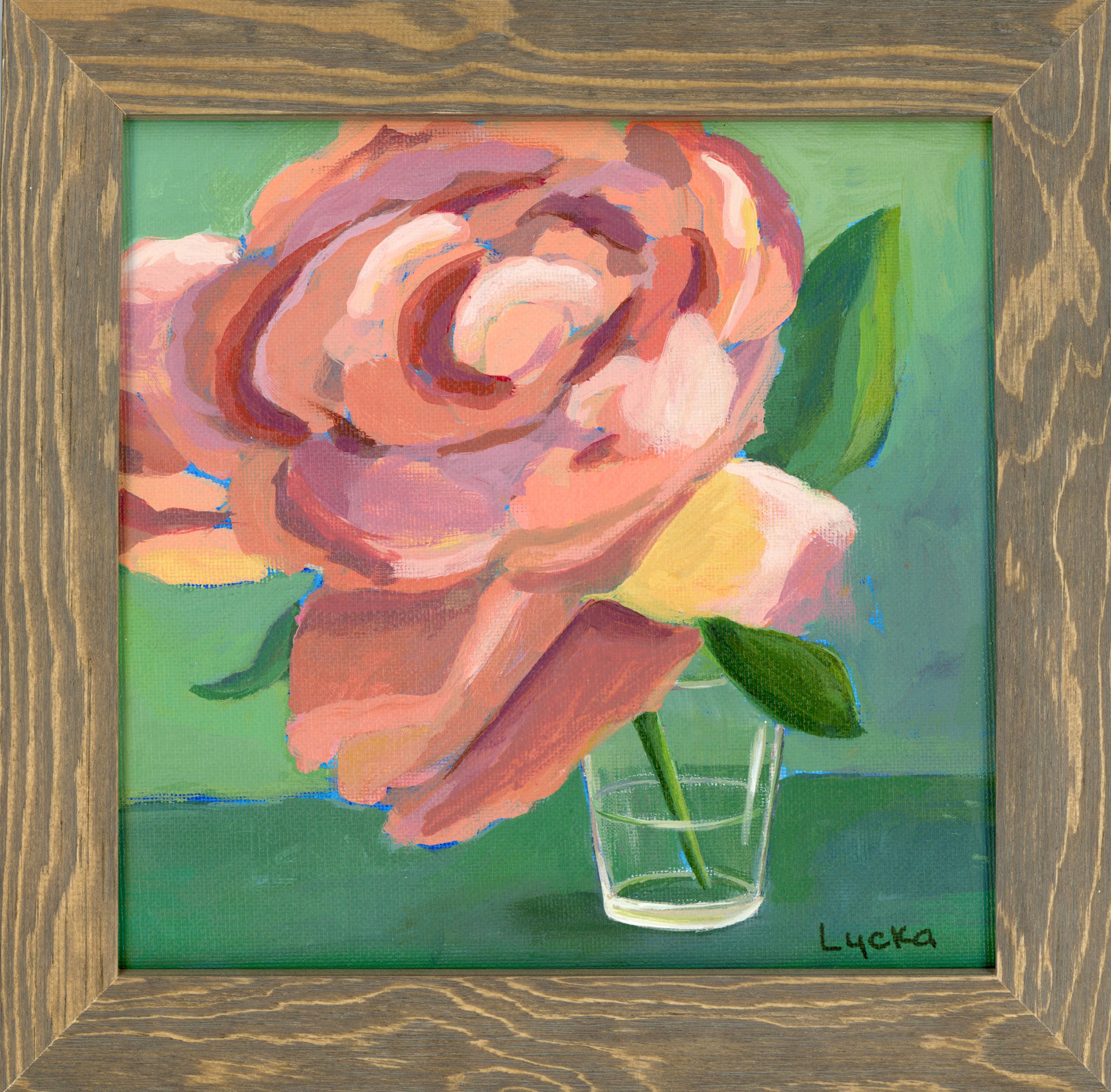 Peony Flower Original Painting Framed 10 x 10 inch