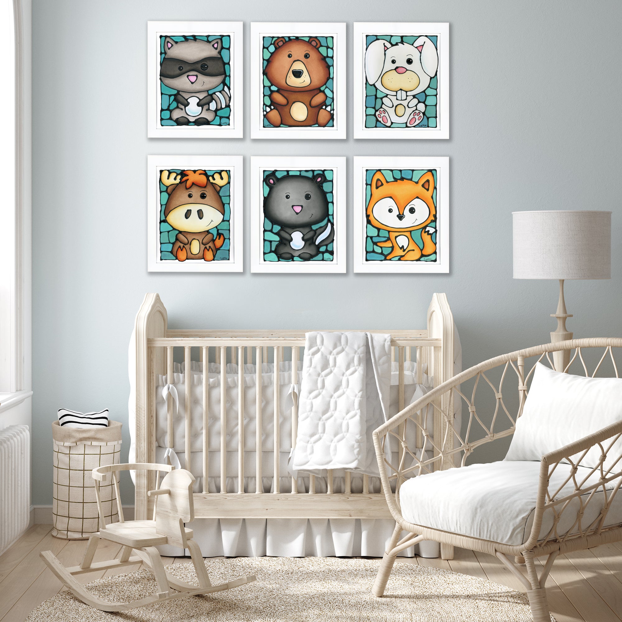Woodland Animal Set of 6 Nursery Wall Art Prints