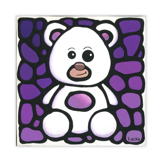 White Teddy Bear Painting 8" x 8"