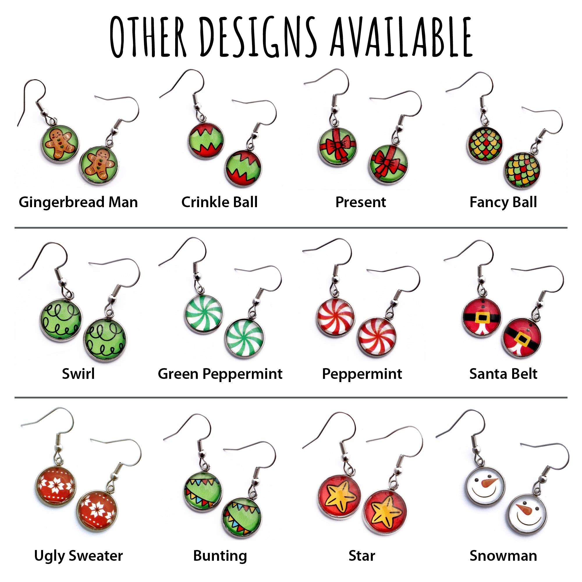 Green Peppermint Christmas Dangle Earrings